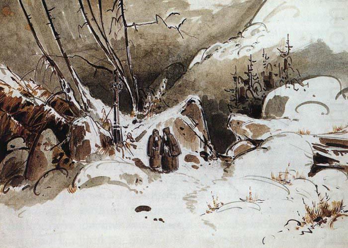 Karl Blechen Alpine Pass in Winter with Monks china oil painting image